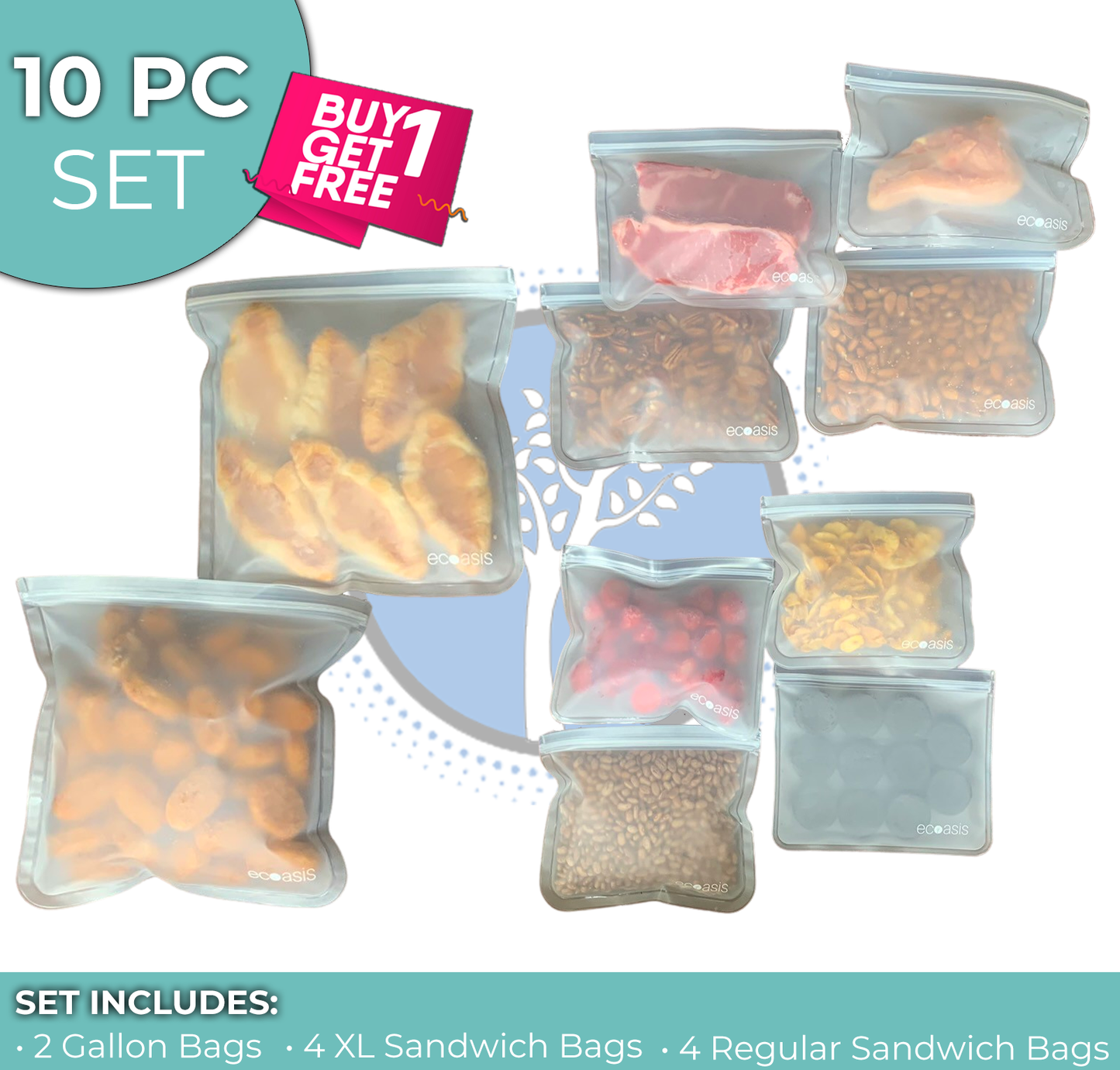 🎁 Bio-Zip™ Reusable & Biodegradable Food Storage Bags (10 Pc Set With Gallon) (100% off)